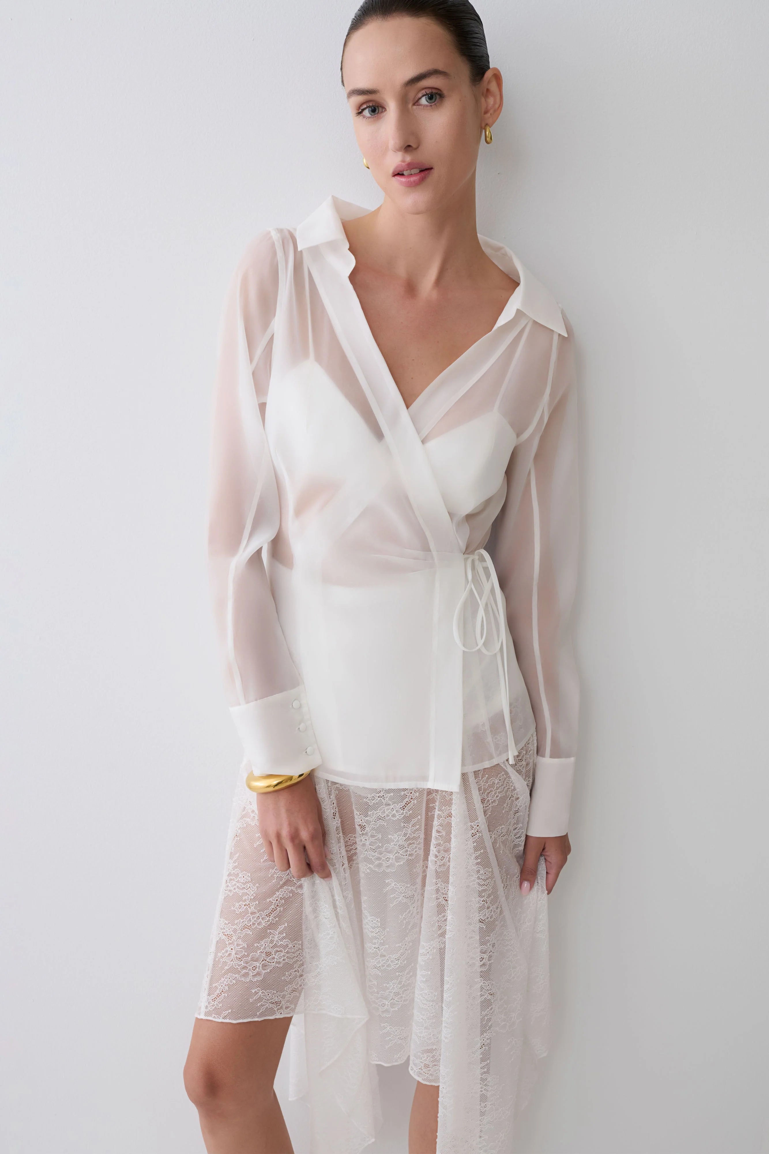 Frankie Organza Cross Over Shirt White