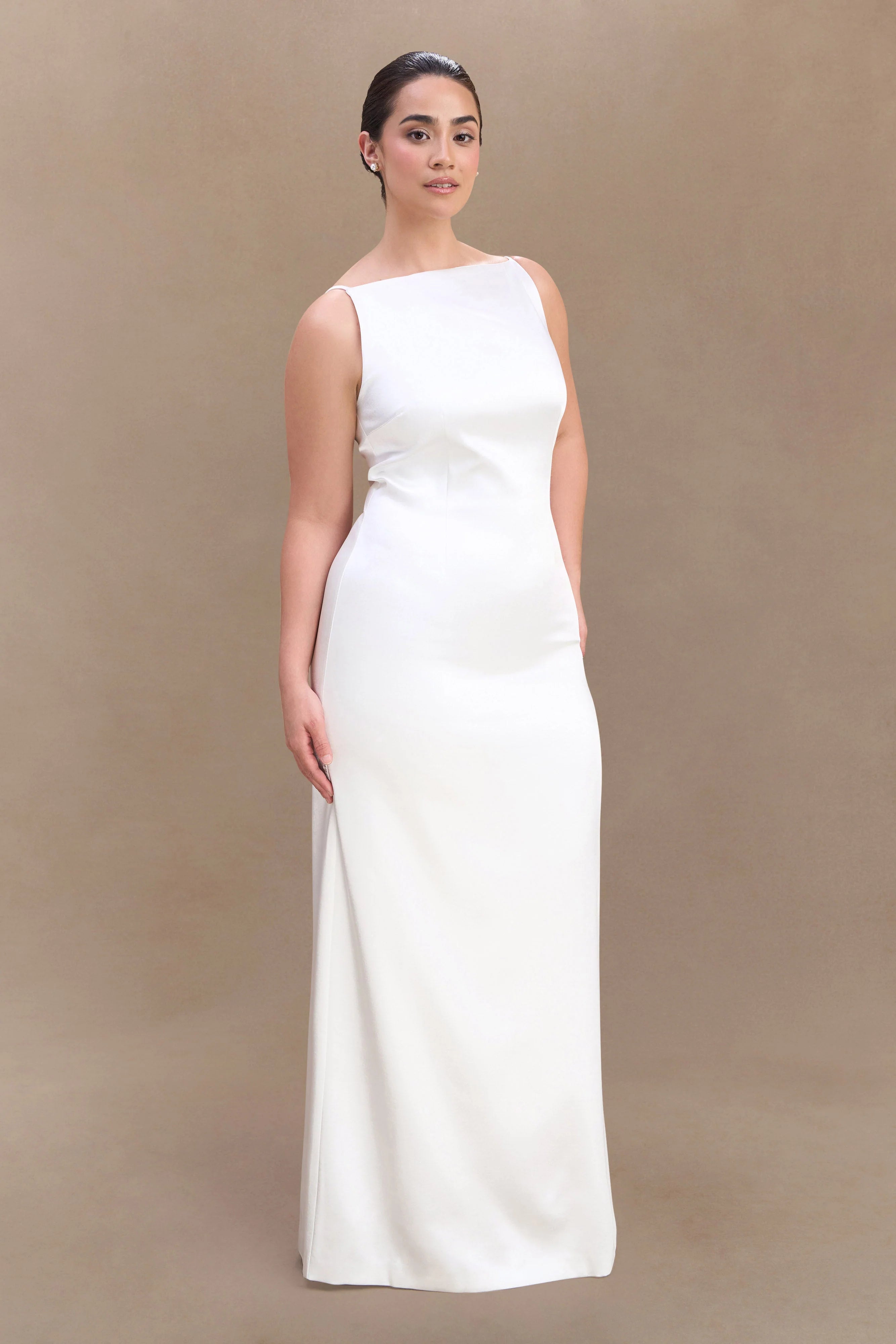 Violet Sleeveless Satin Maxi Dress White
