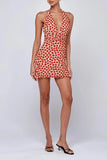 Women Polka Dot Mini Dress Halter Deep V Neck Backless Dresses Going Out Beach Vacation