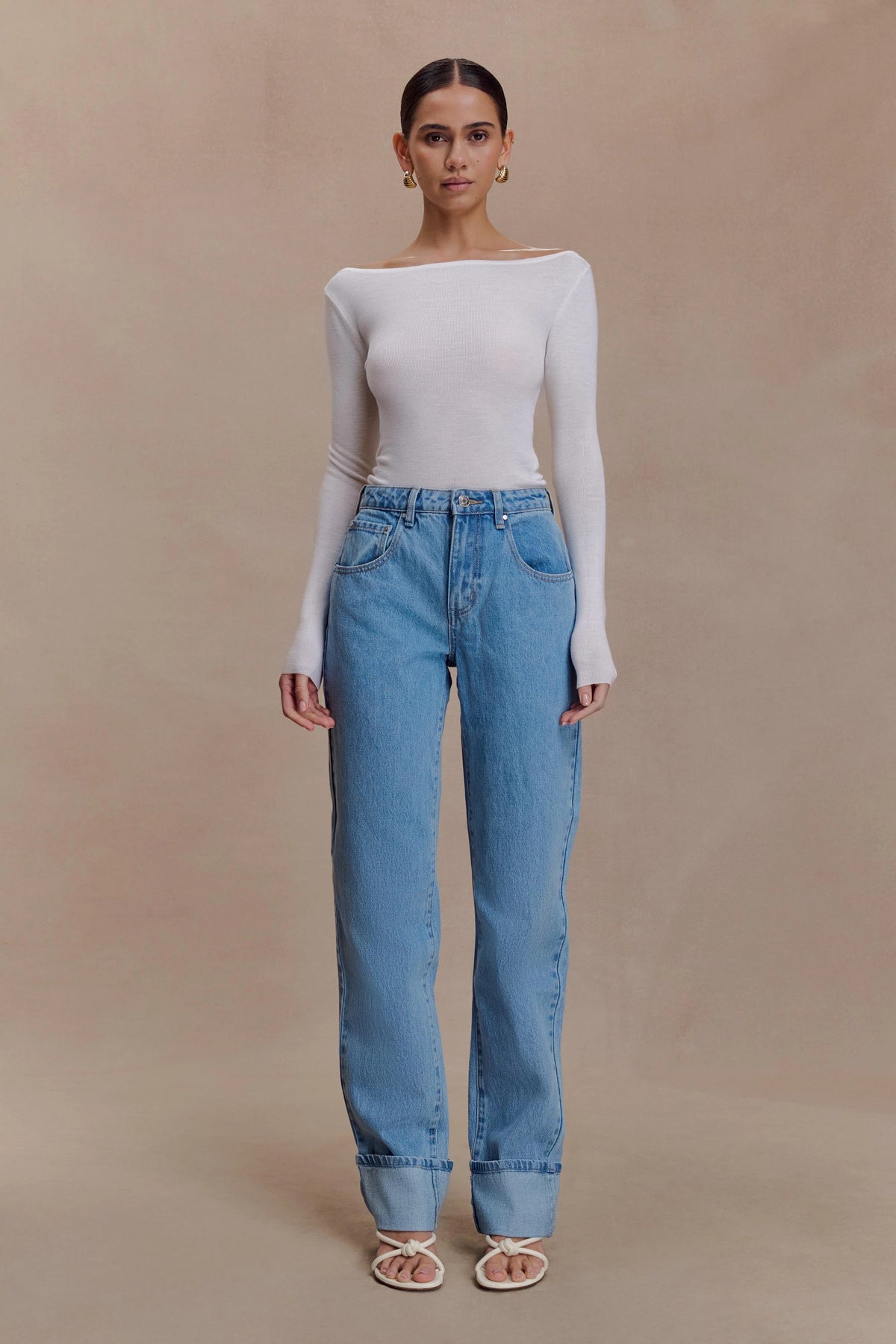 Paedyn Merino Wool Ribbed Long Sleeve Top Ivory