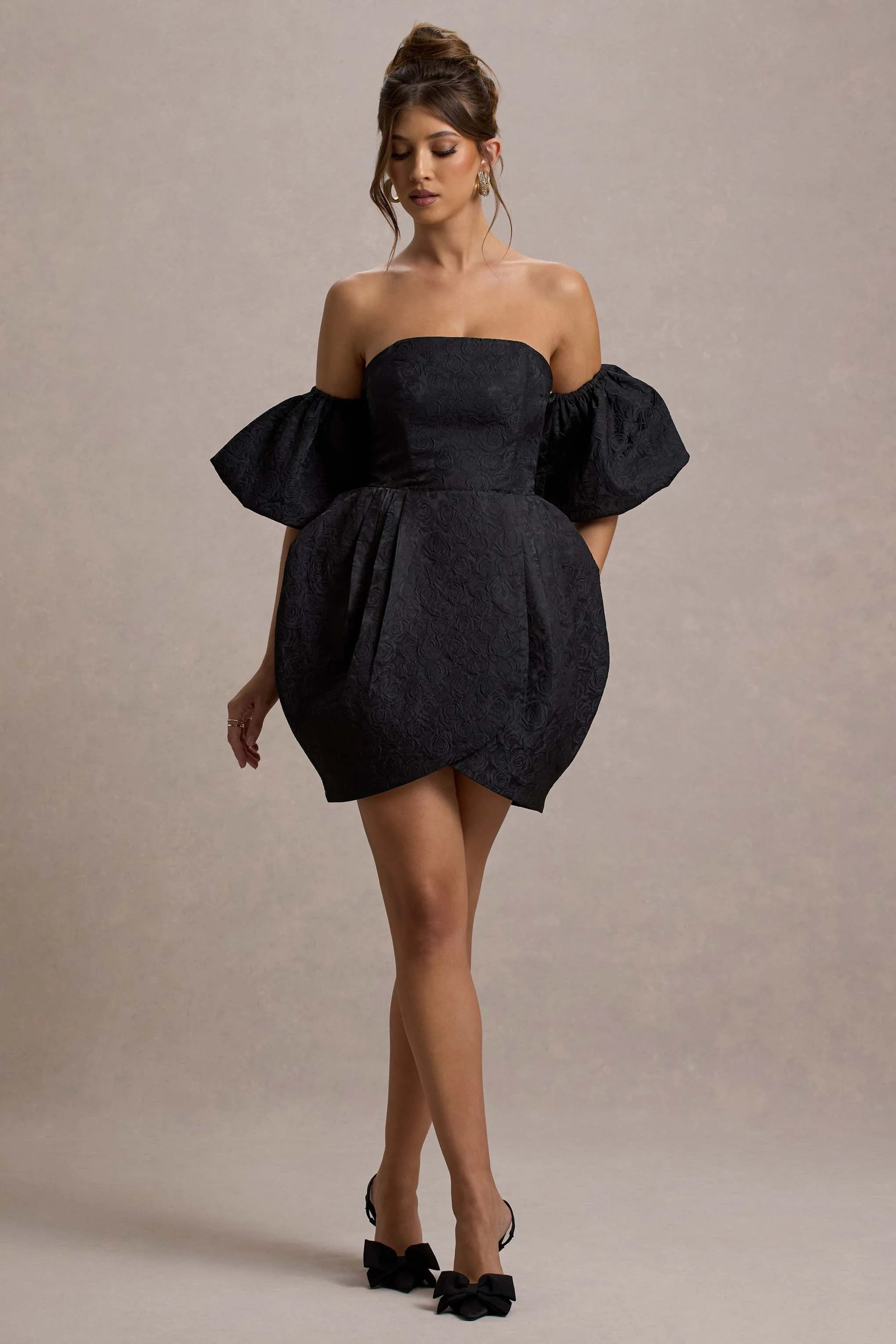 Ramone Black Bardot Mini Dress With Tulip Hem