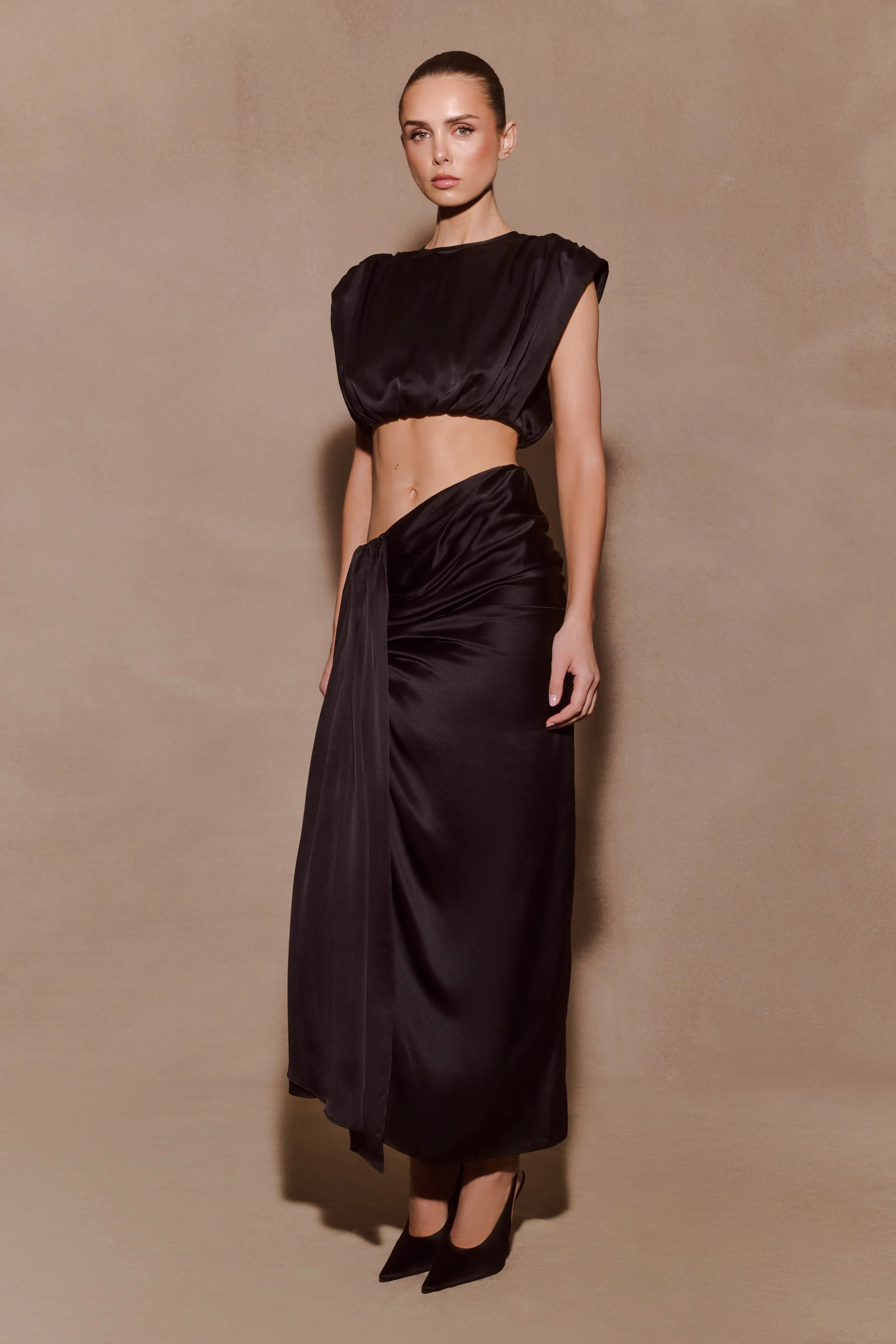 Zendaya Silk Crop Top Black