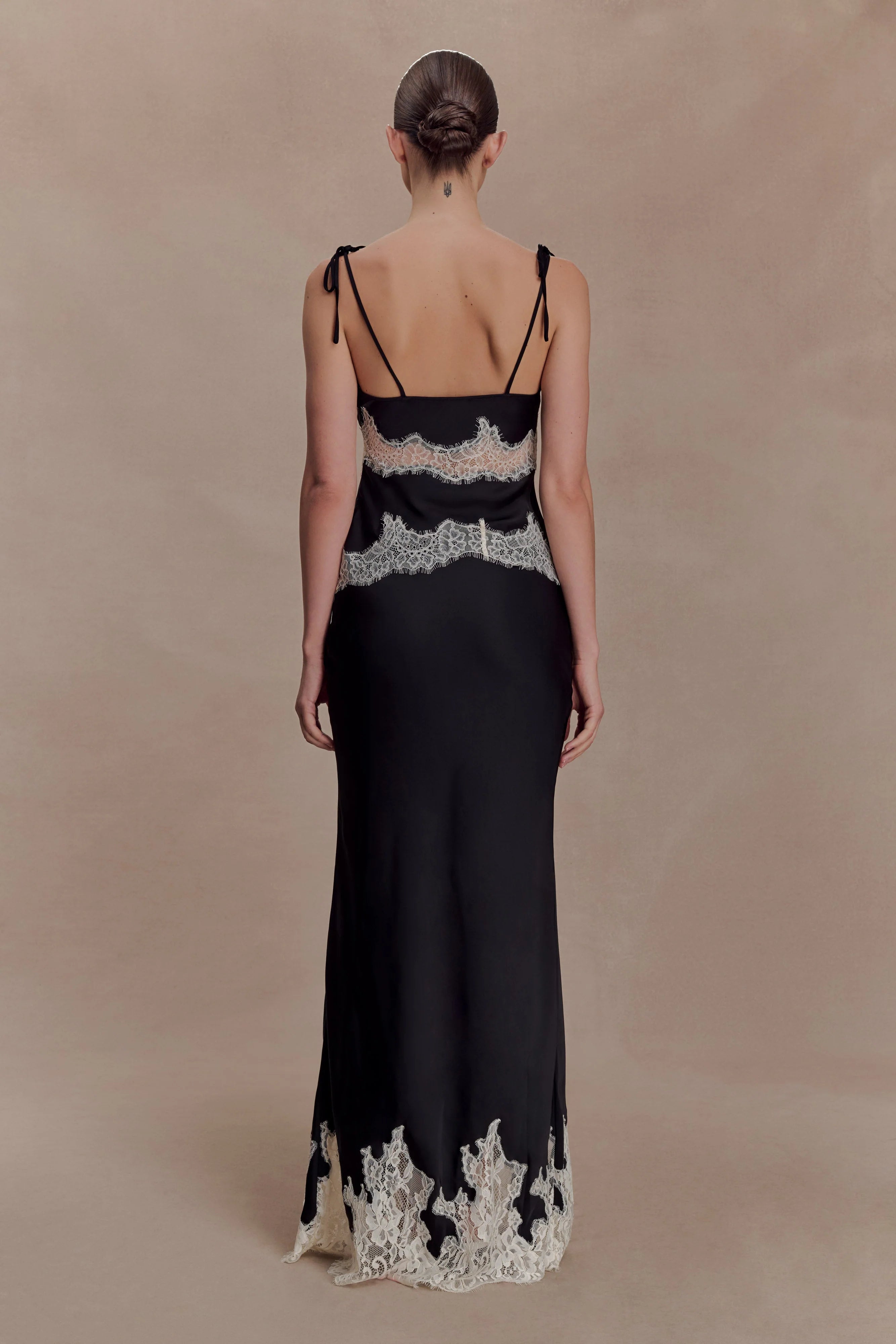 Nina Satin And Lace Maxi Skirt Black Ivory