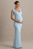 Sheen Powder Blue Sweetheart Bow Strap Maternity Midi Dress