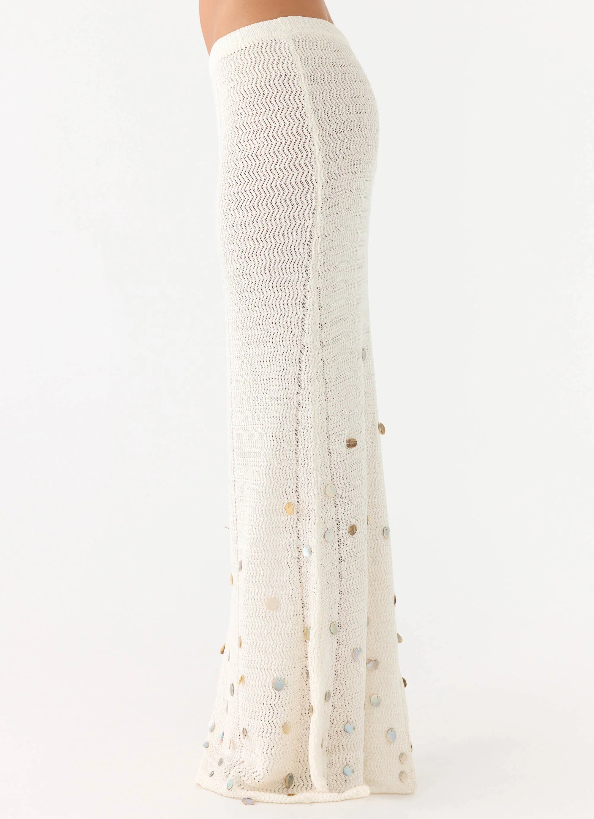 Adelaida Beaded Crochet Maxi Skirt - Ivory