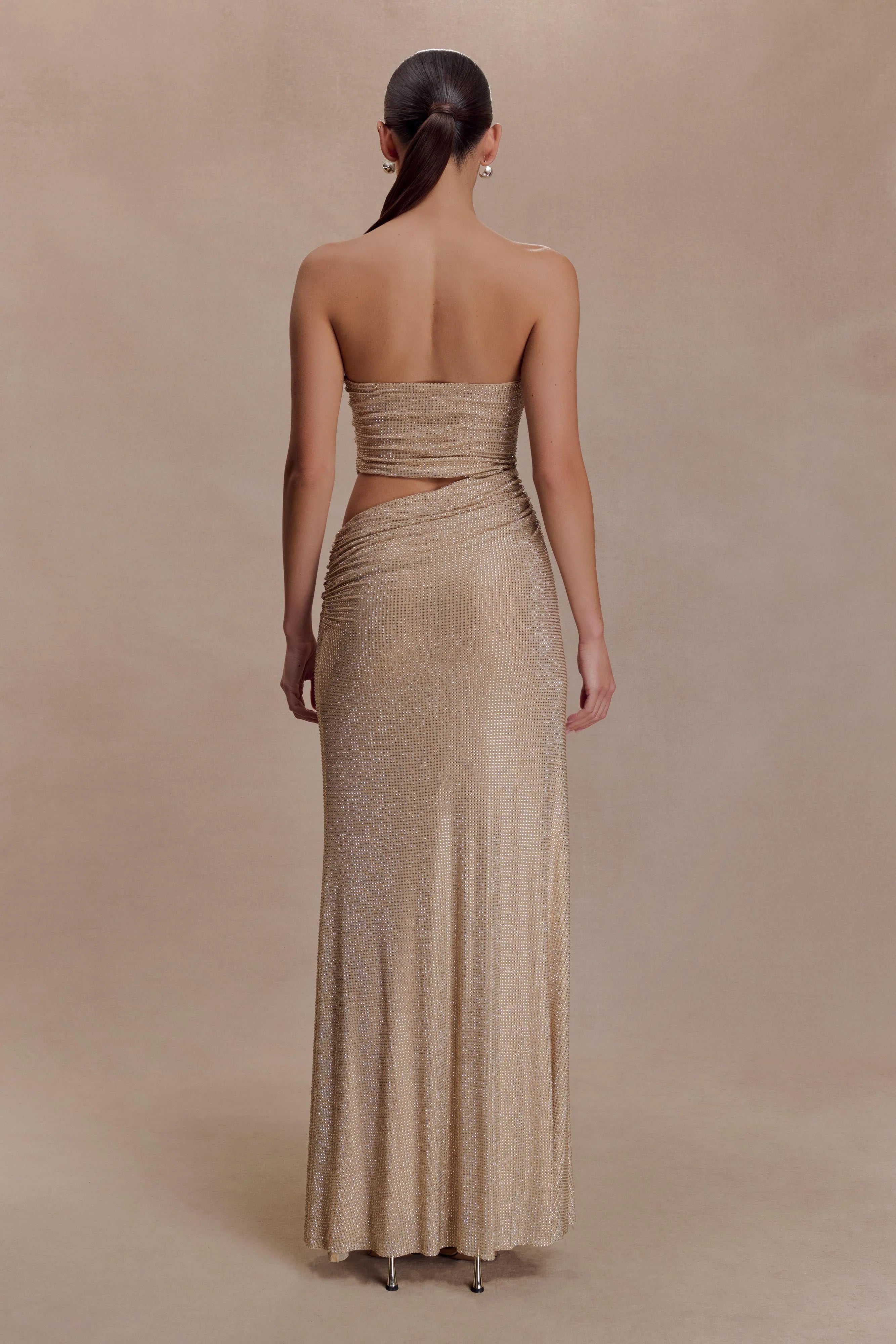 Starla Strapless Diamante Maxi Dress Gold