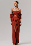 Zelina Terracotta Mid Rise Maxi Skirt with Split