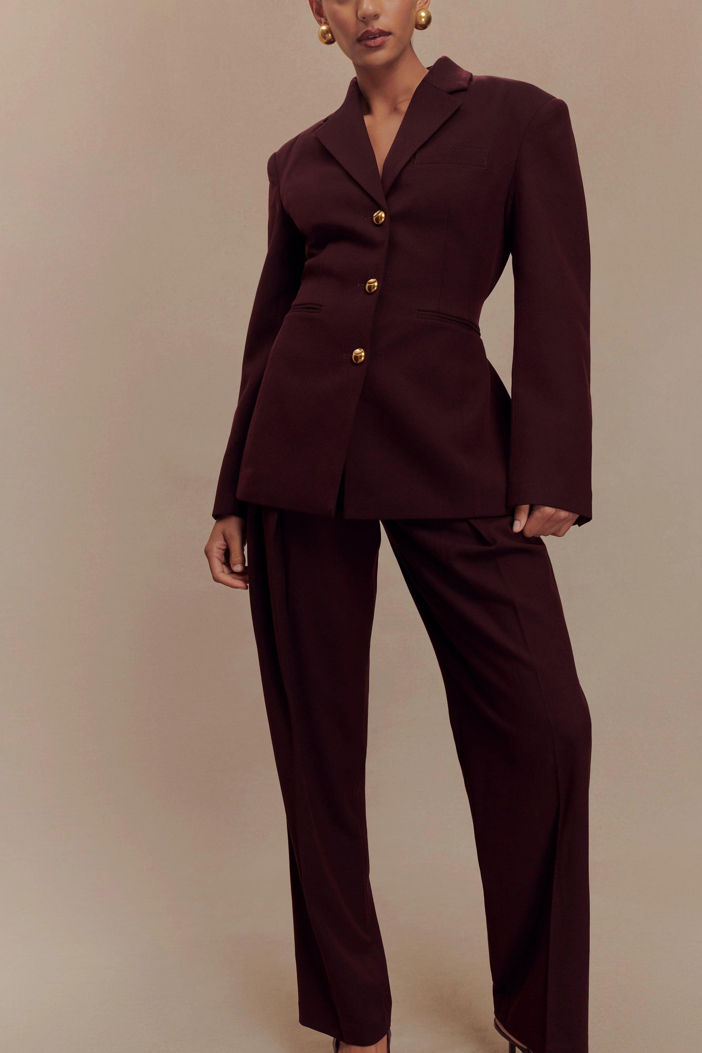 Penelope Pleated High Waisted Pants Mahogany