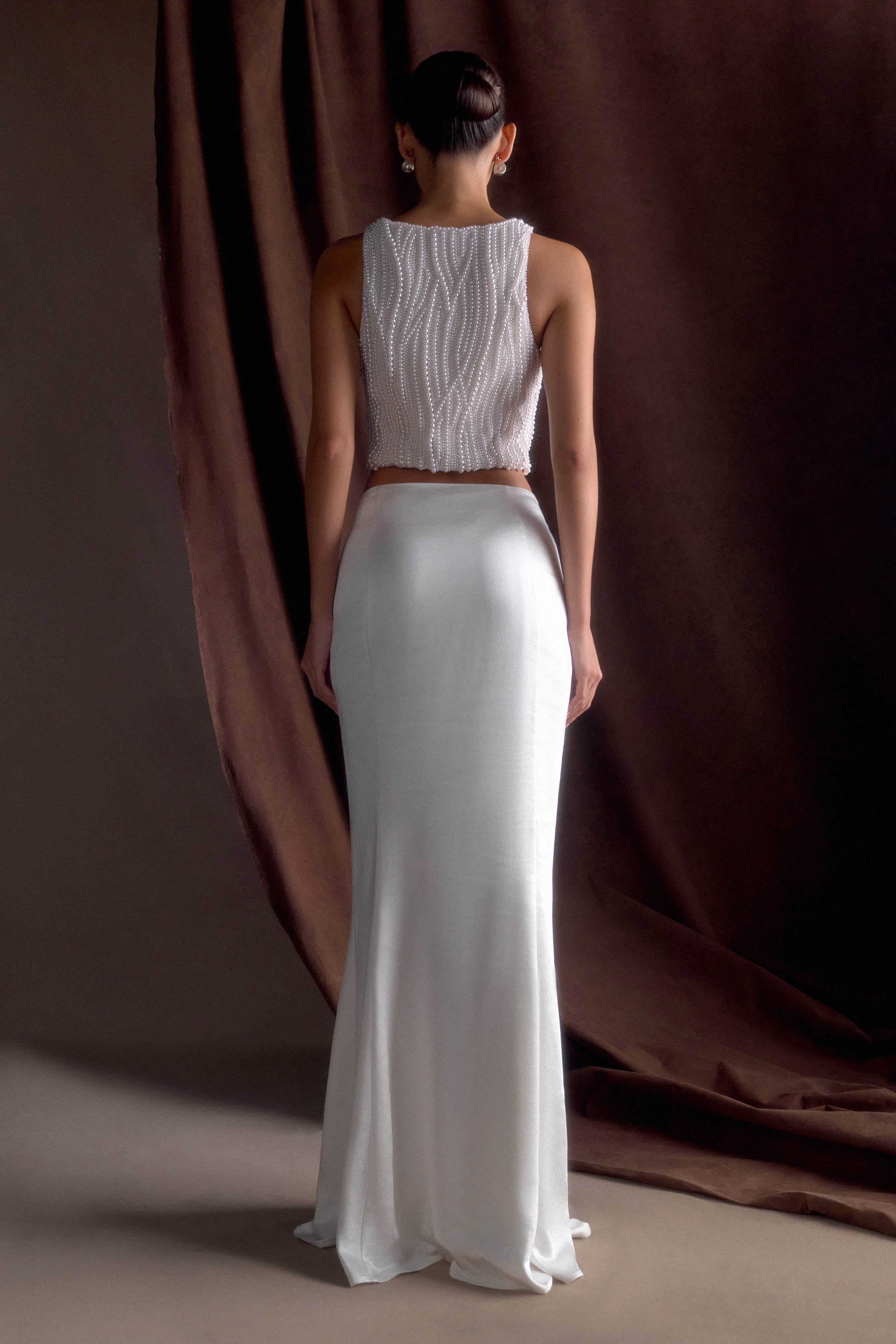 Khloe Satin Fishtail Maxi Skirt White