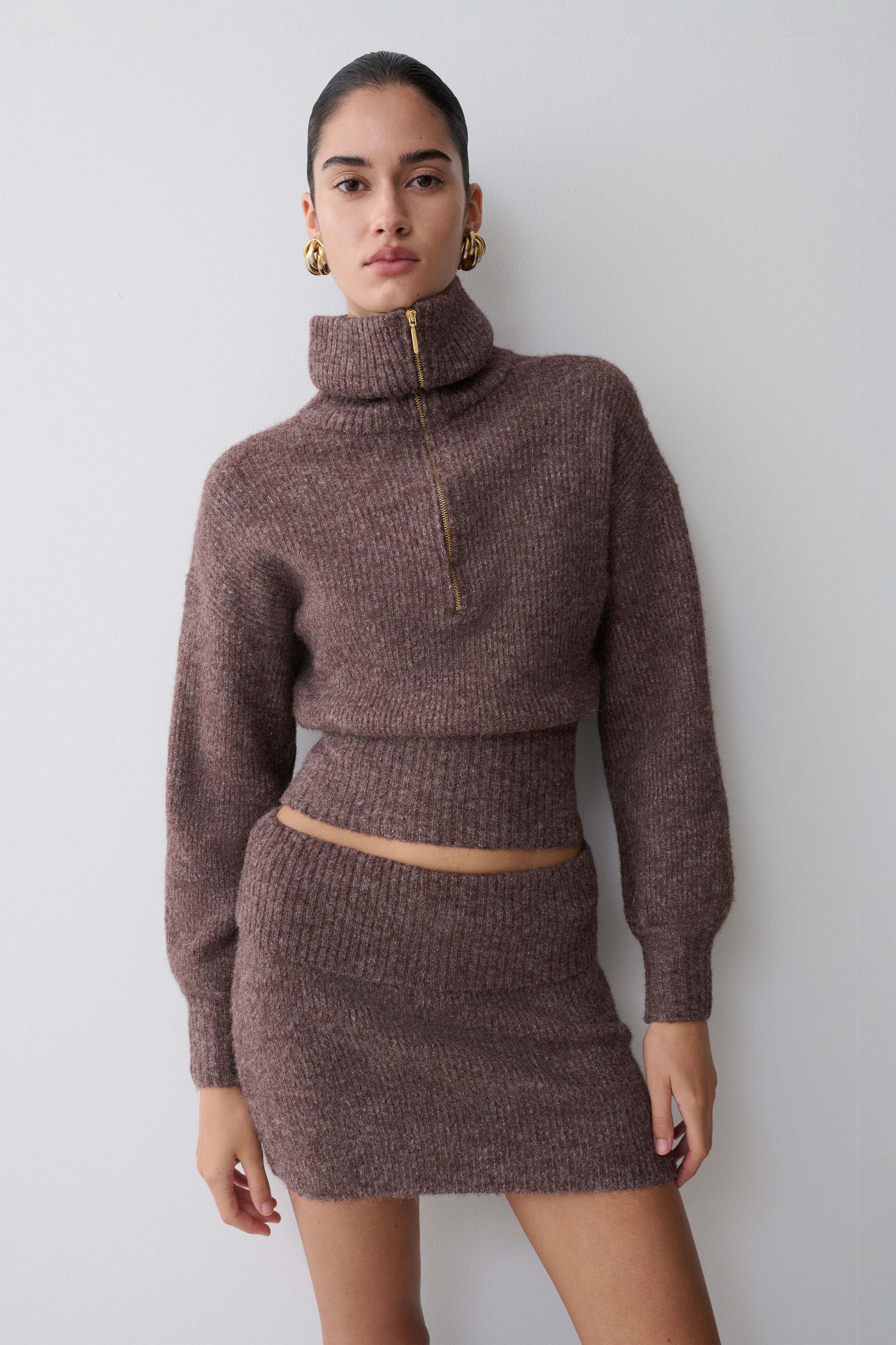 Skylaine Knit Mini Skirt Brown Marle