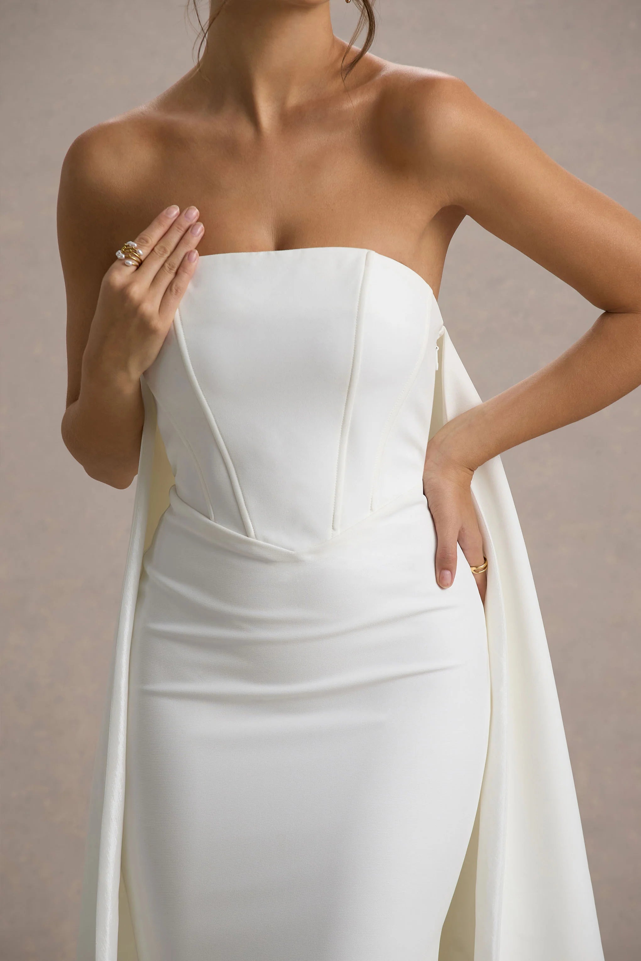 Shes Trouble White Bandeau Maxi Dress With Cape