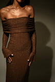 Marcel Off Shoulder Diamante Maxi Dress Chocolate