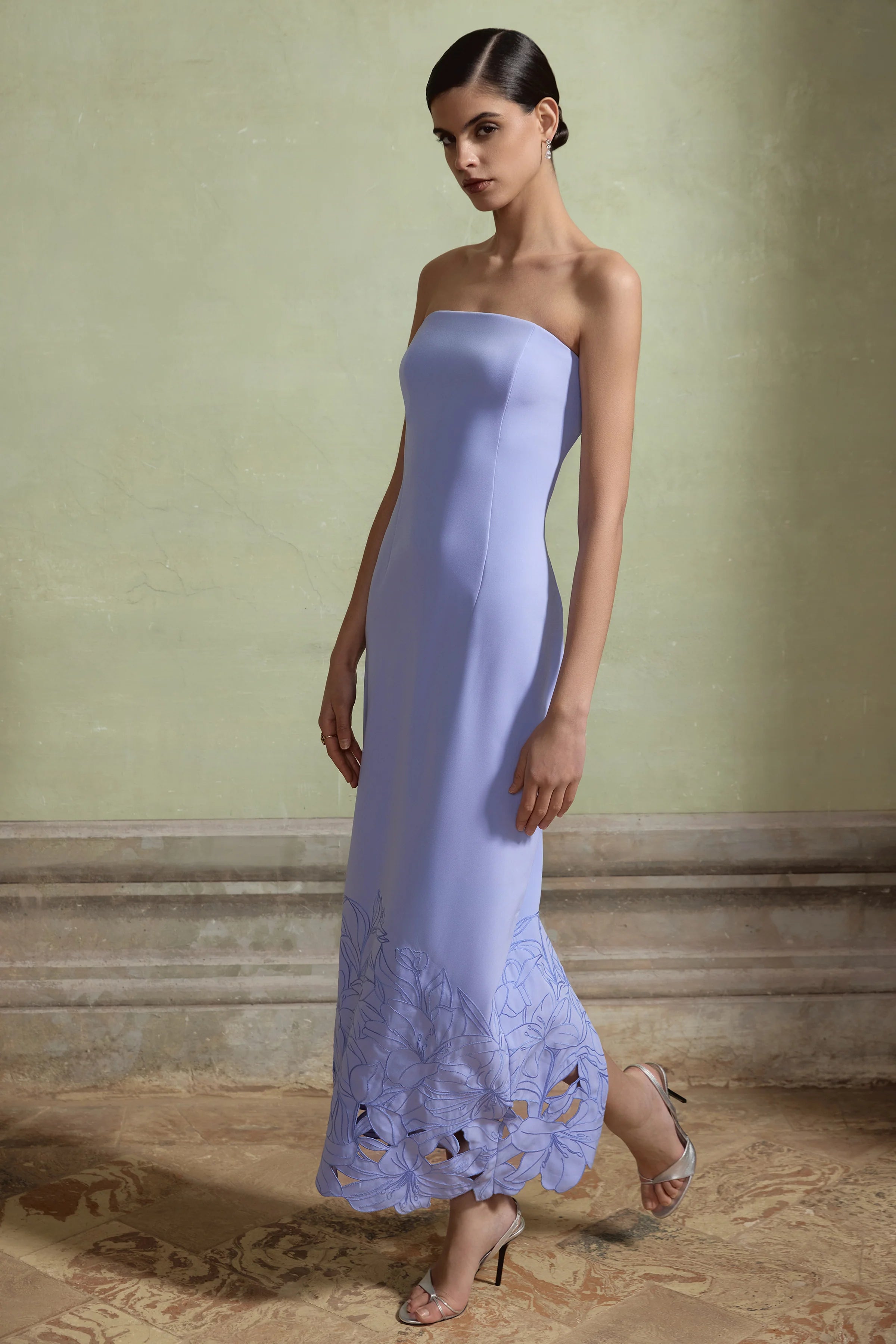 Samara Purple Bandeau Maxi Dress With Cut Out Crochet Hem