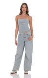 Belted Denim Top in Washed Blue