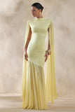 Chantelle Lemon High Neck Maxi Dress With Drop Waist And Cape Sleeves