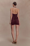 Fleur Ruched Slinky Mini Dress Mahogany
