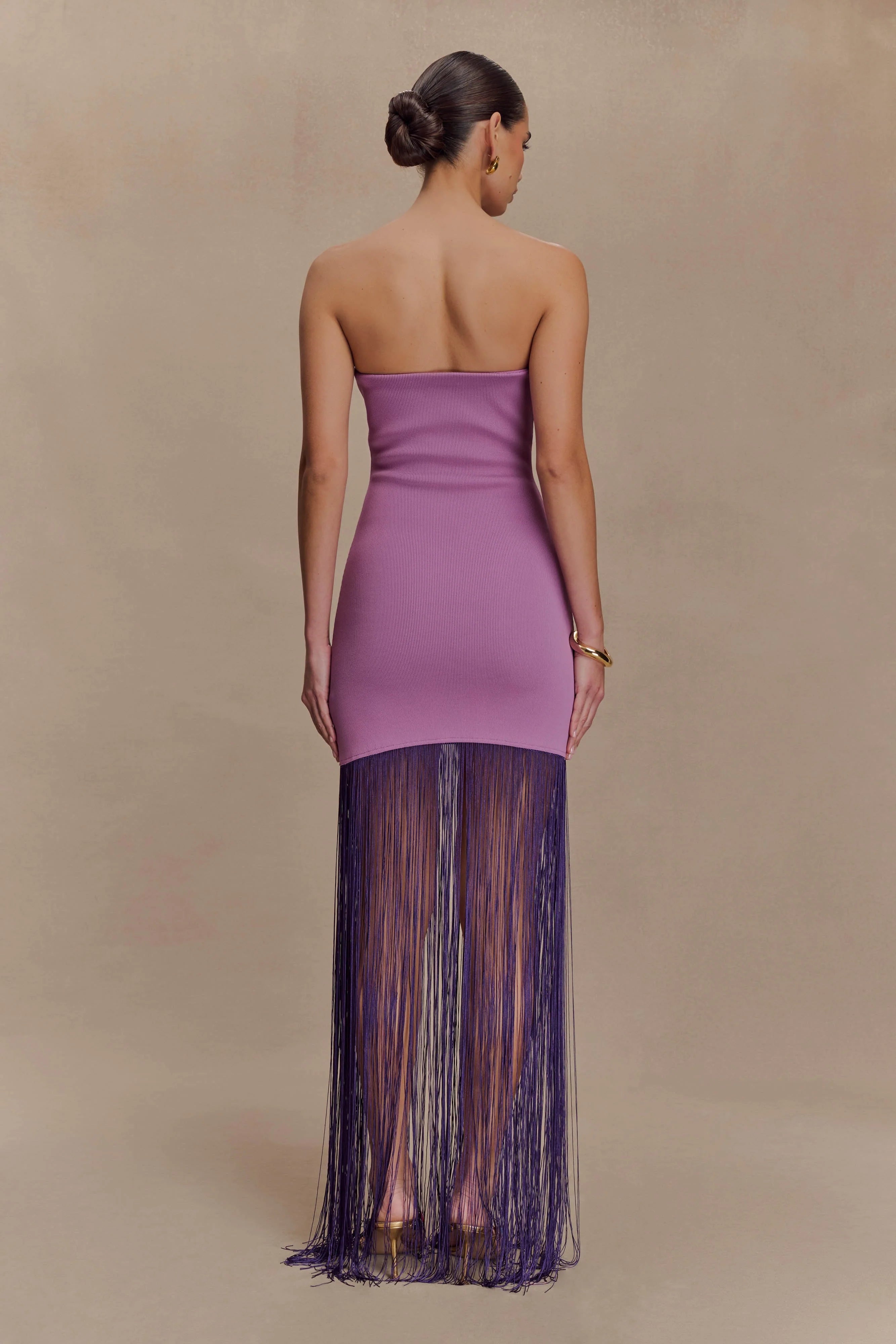 Koah Fringe Bandage Knit Maxi Dress Purple