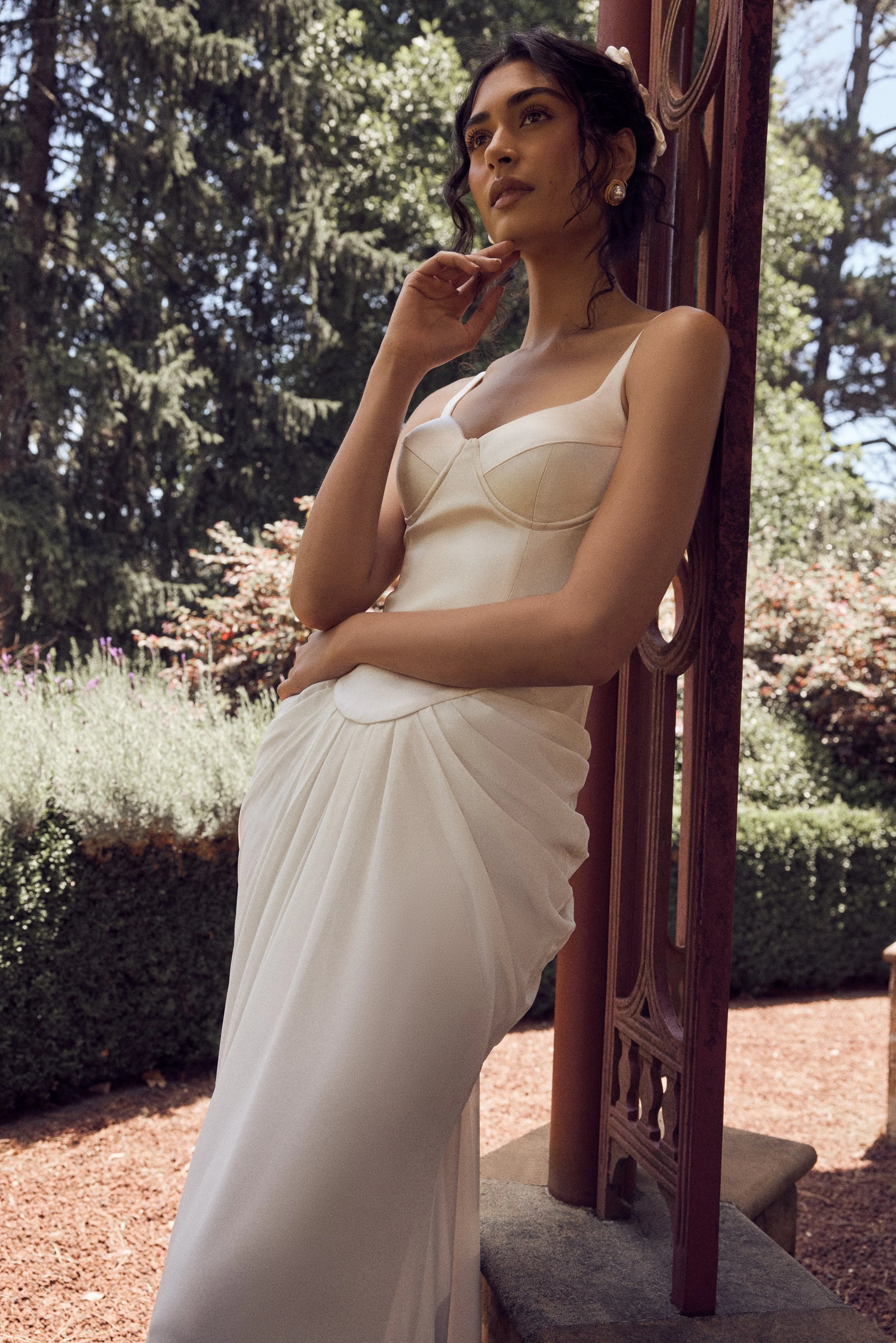 Leila Satin Corset Maxi Dress Ivory