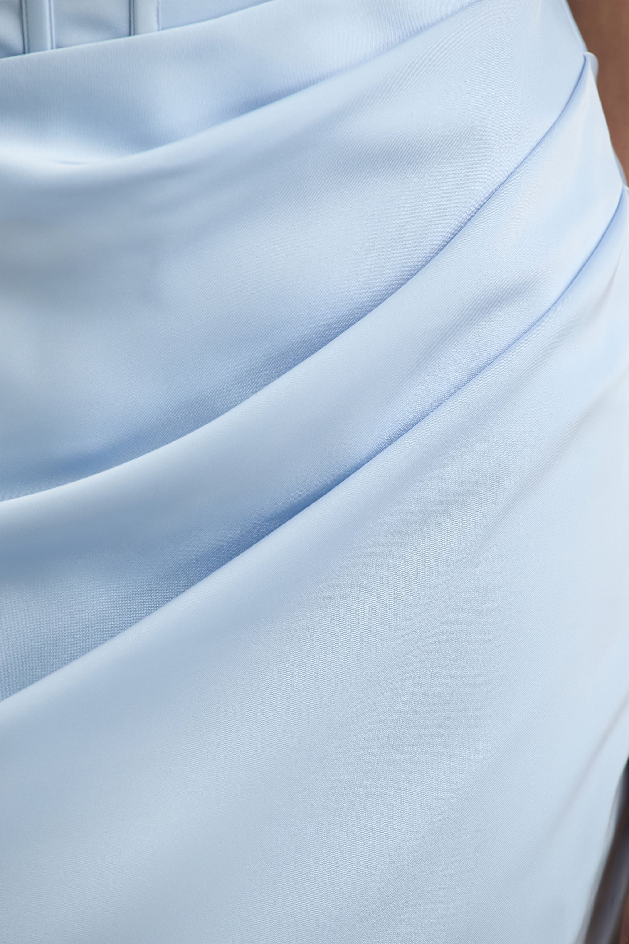 Joseline Powder Blue Satin Corset Wrap Maxi Dress With Scarf