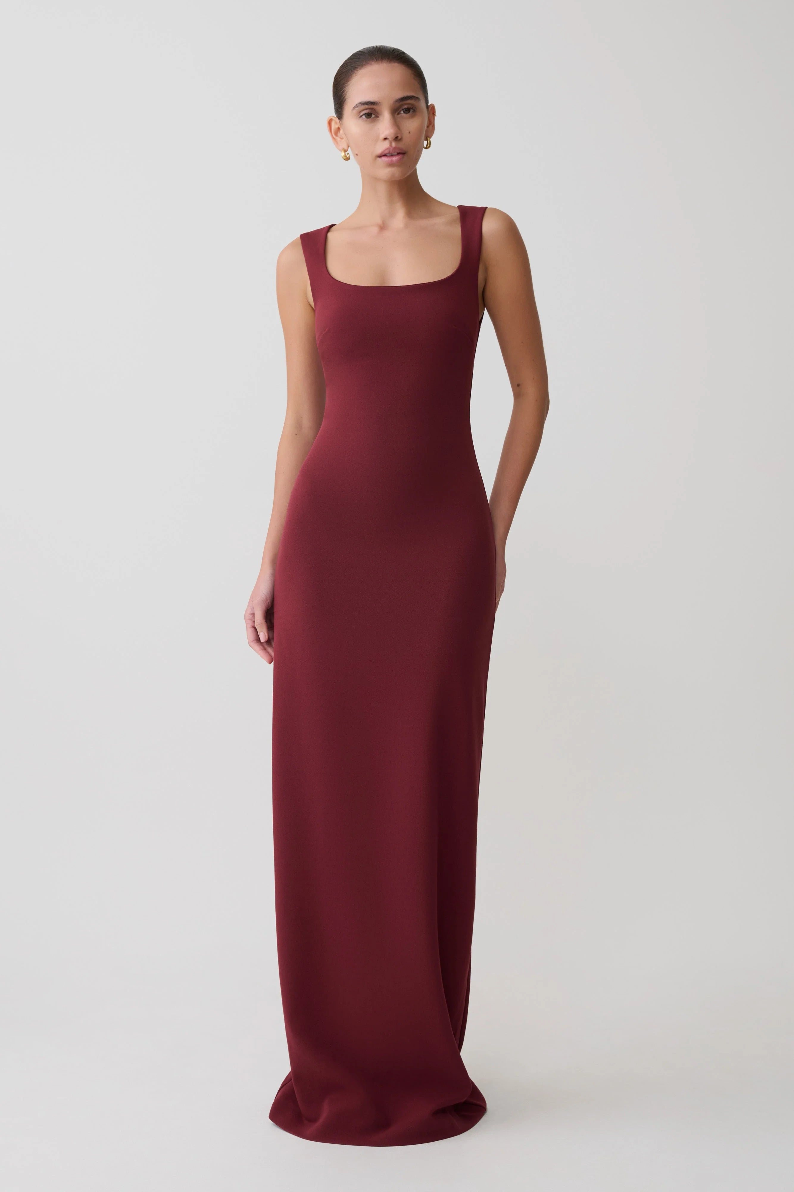 Rhea Detachable Cape Jersey Maxi Dress Wine