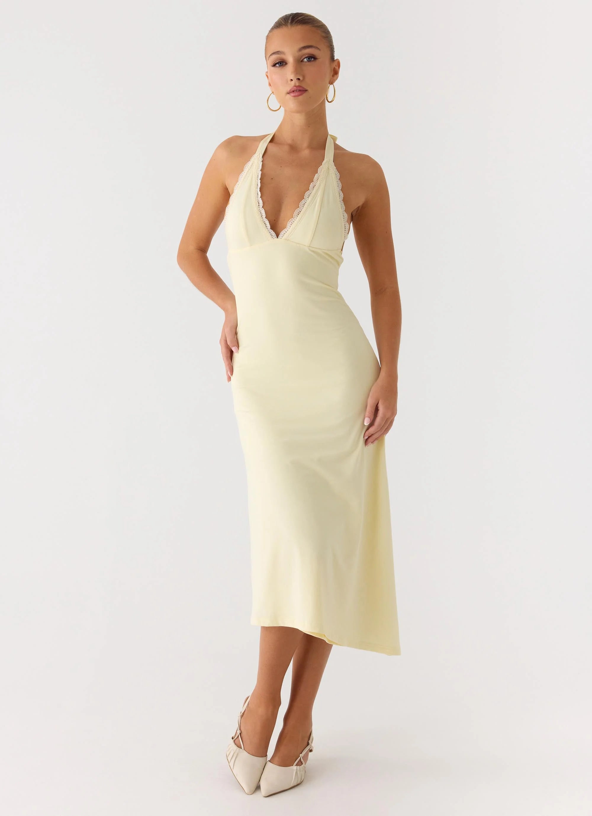 Illuminate Halter Midi Dress Butter Yellow