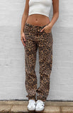 Lioness Carmela Leopard Print Straight Leg Jeans