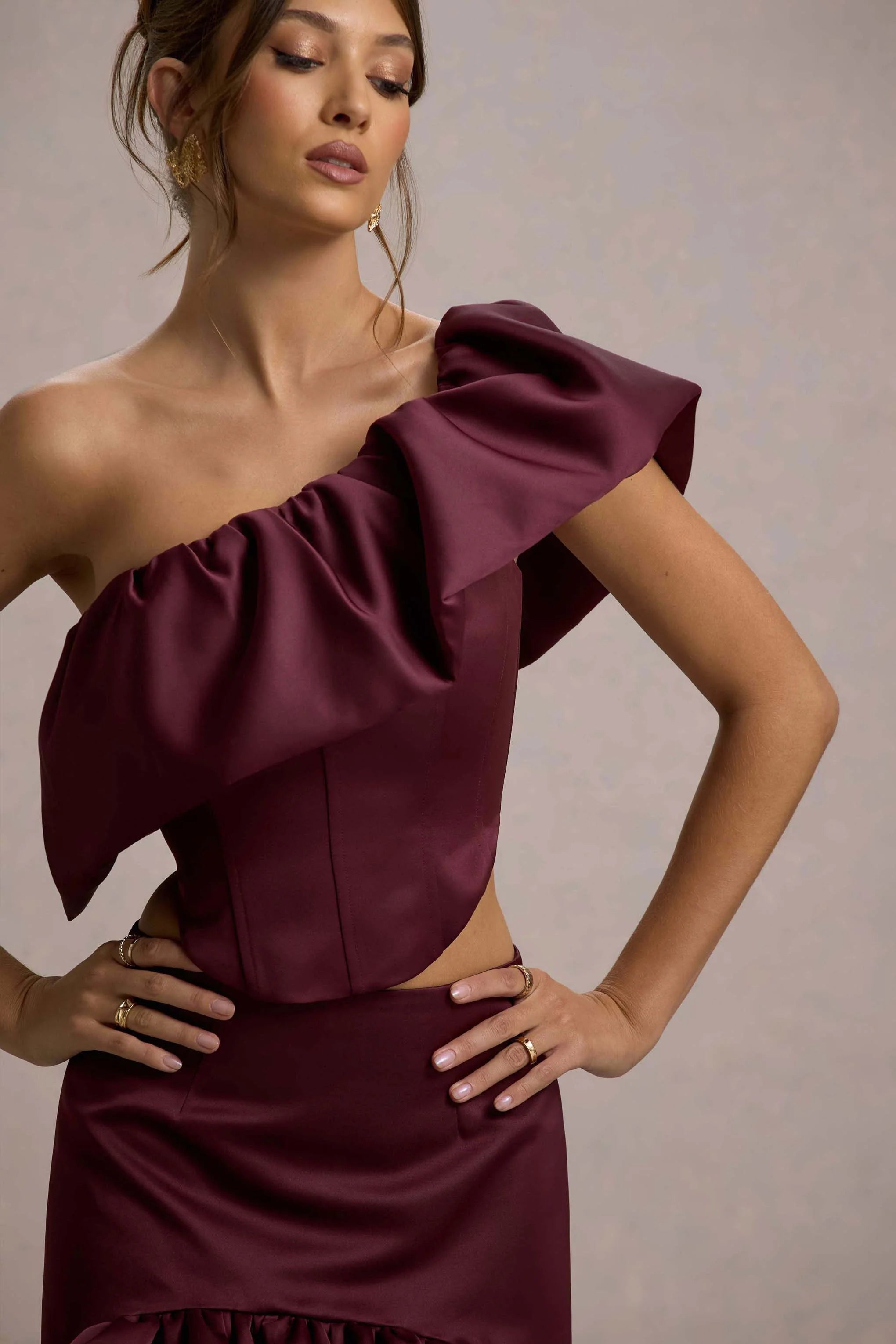 Ruby Merlot Satin High Low Maxi Skirt