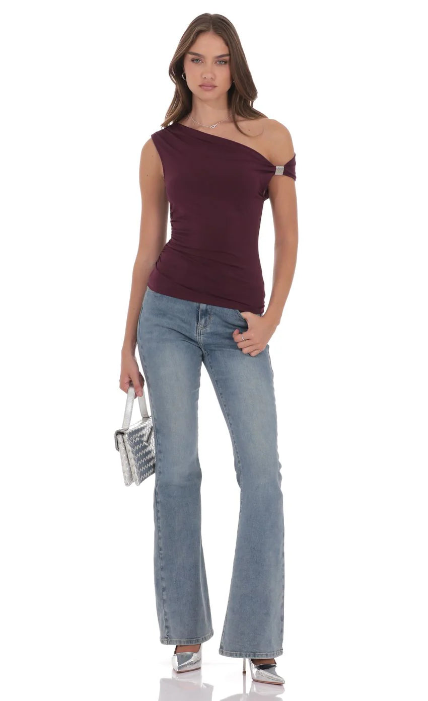 Embellished Off Shoulder Top in Purple