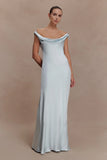 Ashley Cowl Neck Lace And Satin Maxi Dress Ice Blue