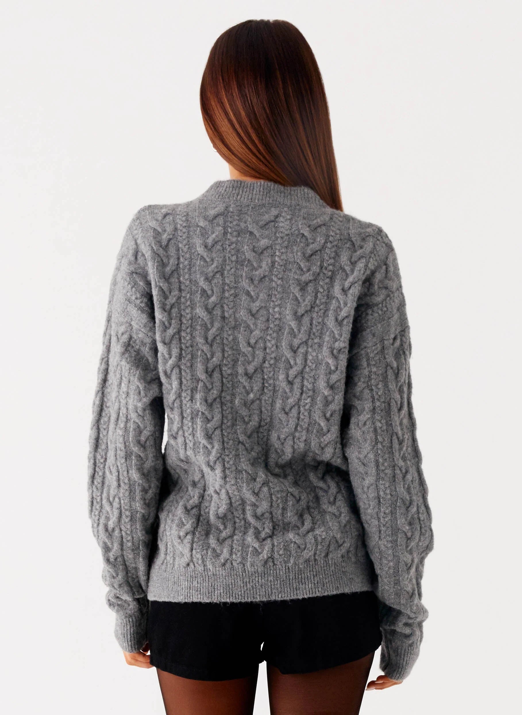 Frawley Cable Knit Cardigan Grey