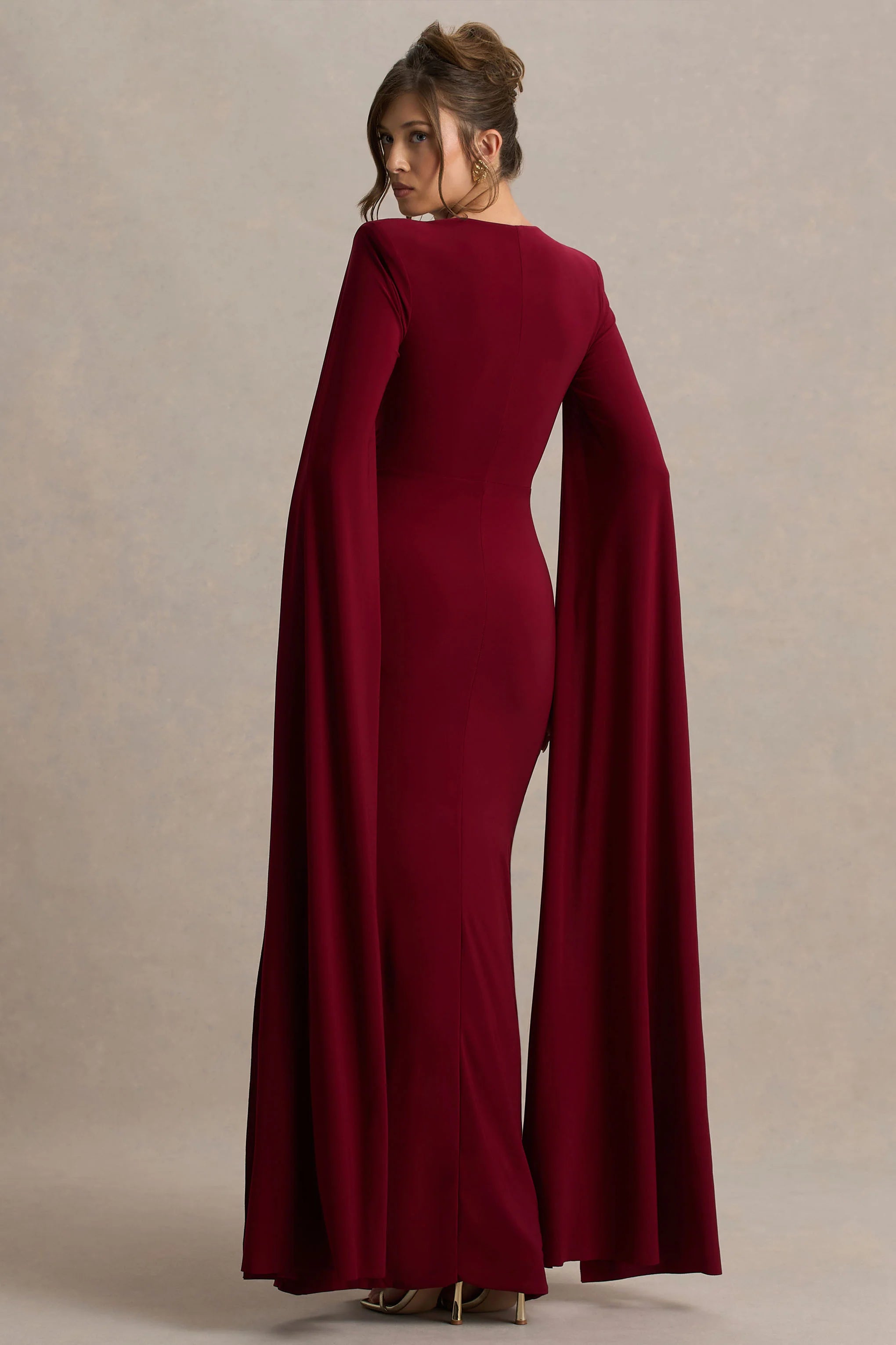 Claretta Berry Square Neck Twisted Maxi Dress With Cape Sleeves