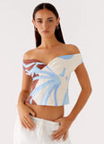 Ozella Off Shoulder Top Bloom Wave Print