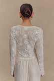 Omari Embroidery Long Sleeve Knit Top Ivory