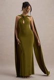 Rhoda Green Twist Halter Neck Cape Maxi Dress