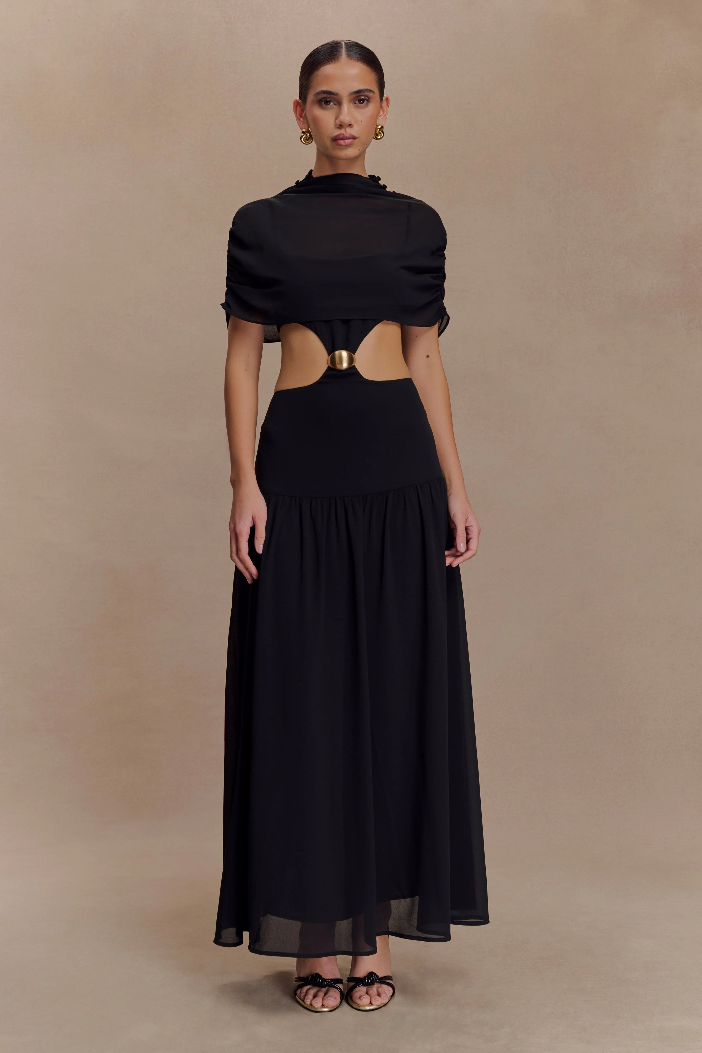 Georgina Chiffon Midi Dress Black