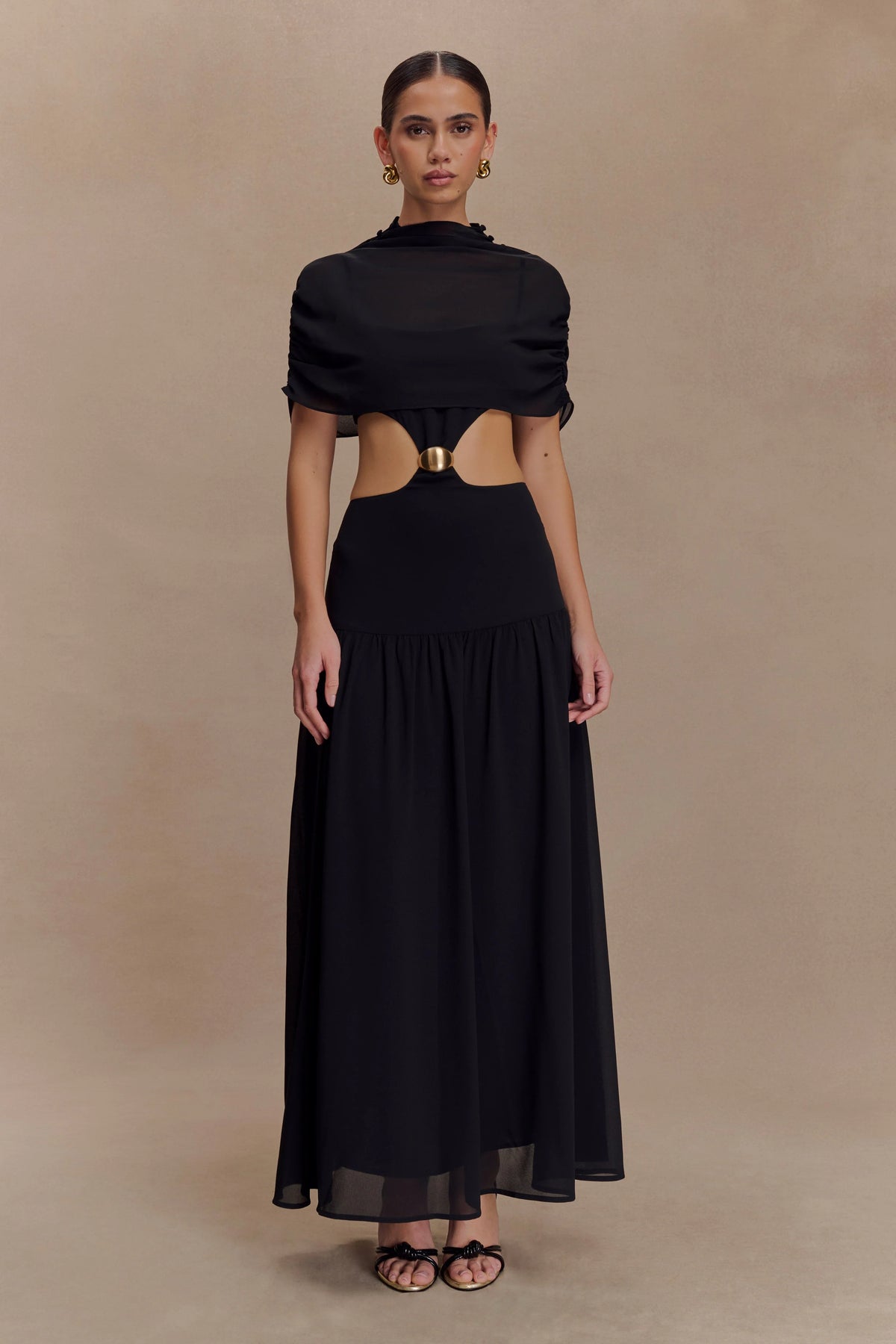Georgina Chiffon Midi Dress Black