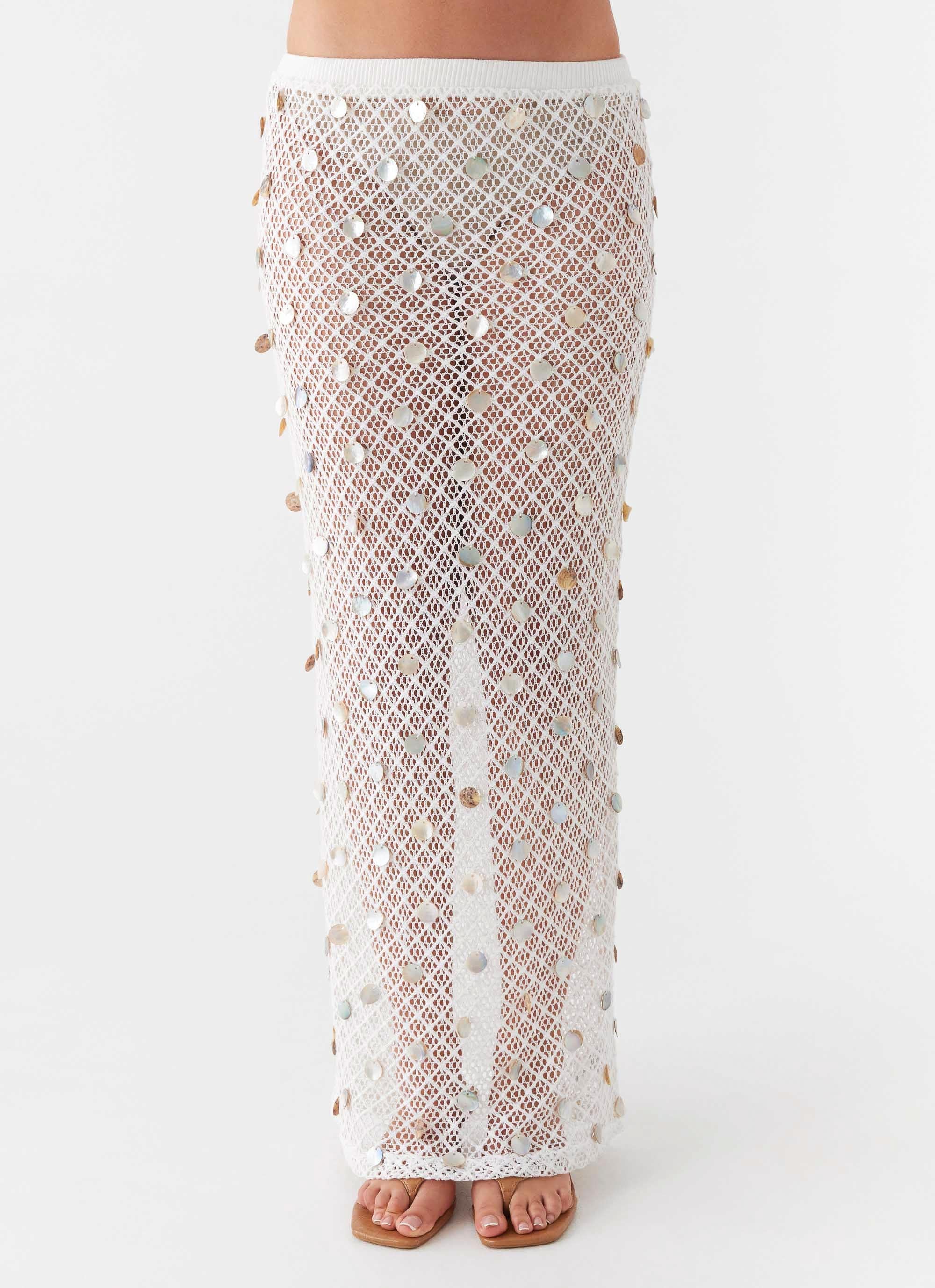 Lovina Shell Knit Maxi Skirt White