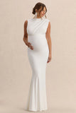 Osanna White Wide Neck Maternity Maxi Dress With Ruched Detailing