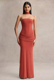 Graciella Rust Bandeau Maxi Dress With Draped Detailing And Scarf