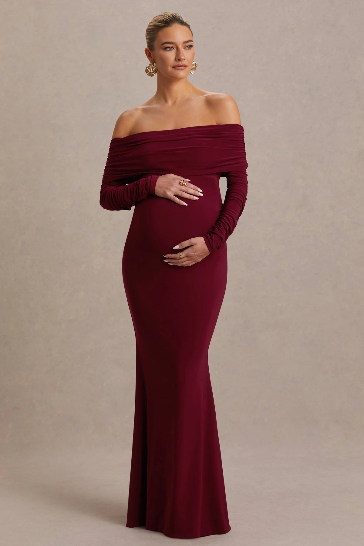 Odessa Berry Bardot Neck Maternity Maxi Dress