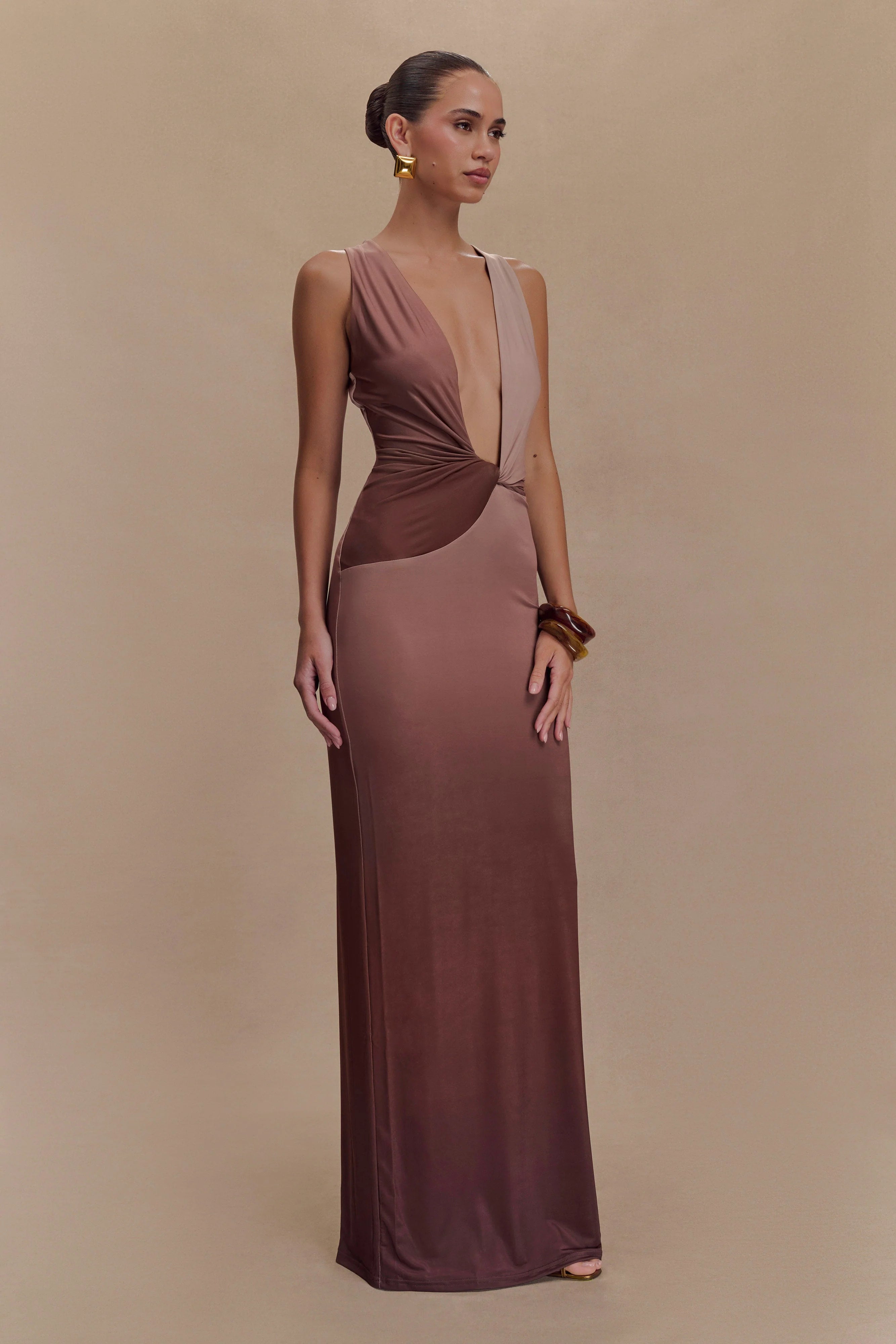 Stella Draped Slinky Maxi Dress Mocha Ombre