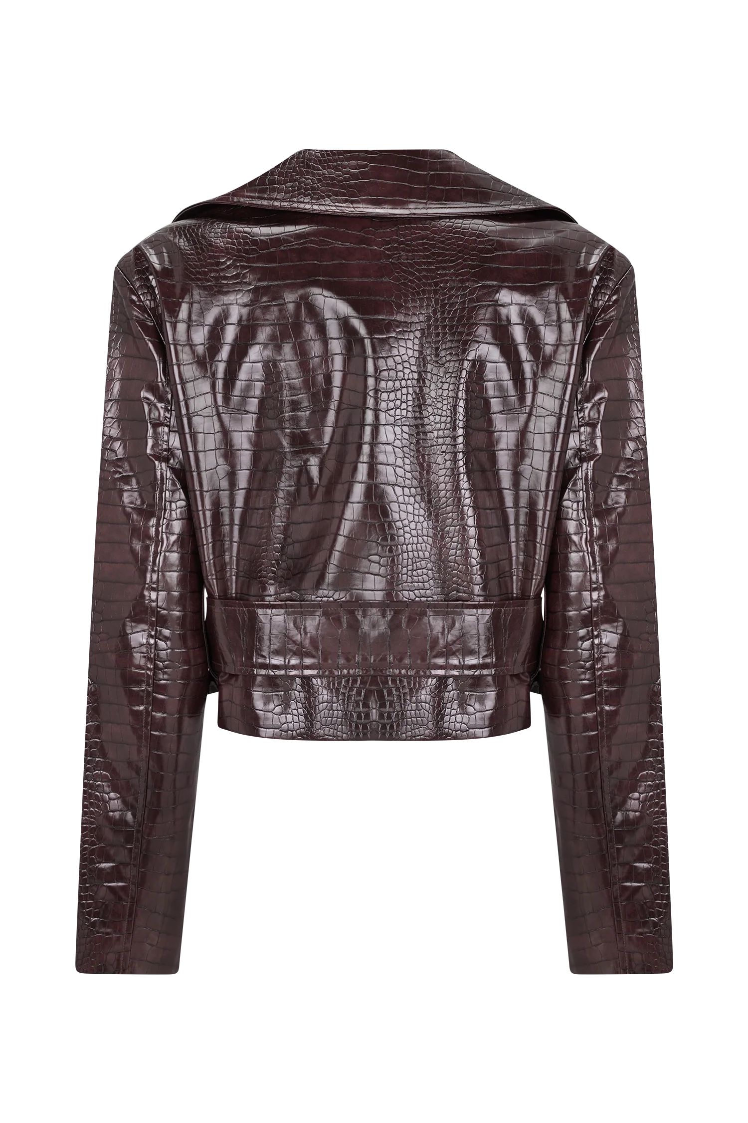 Archie Croc Faux Leather Cropped Jacket Burgundy