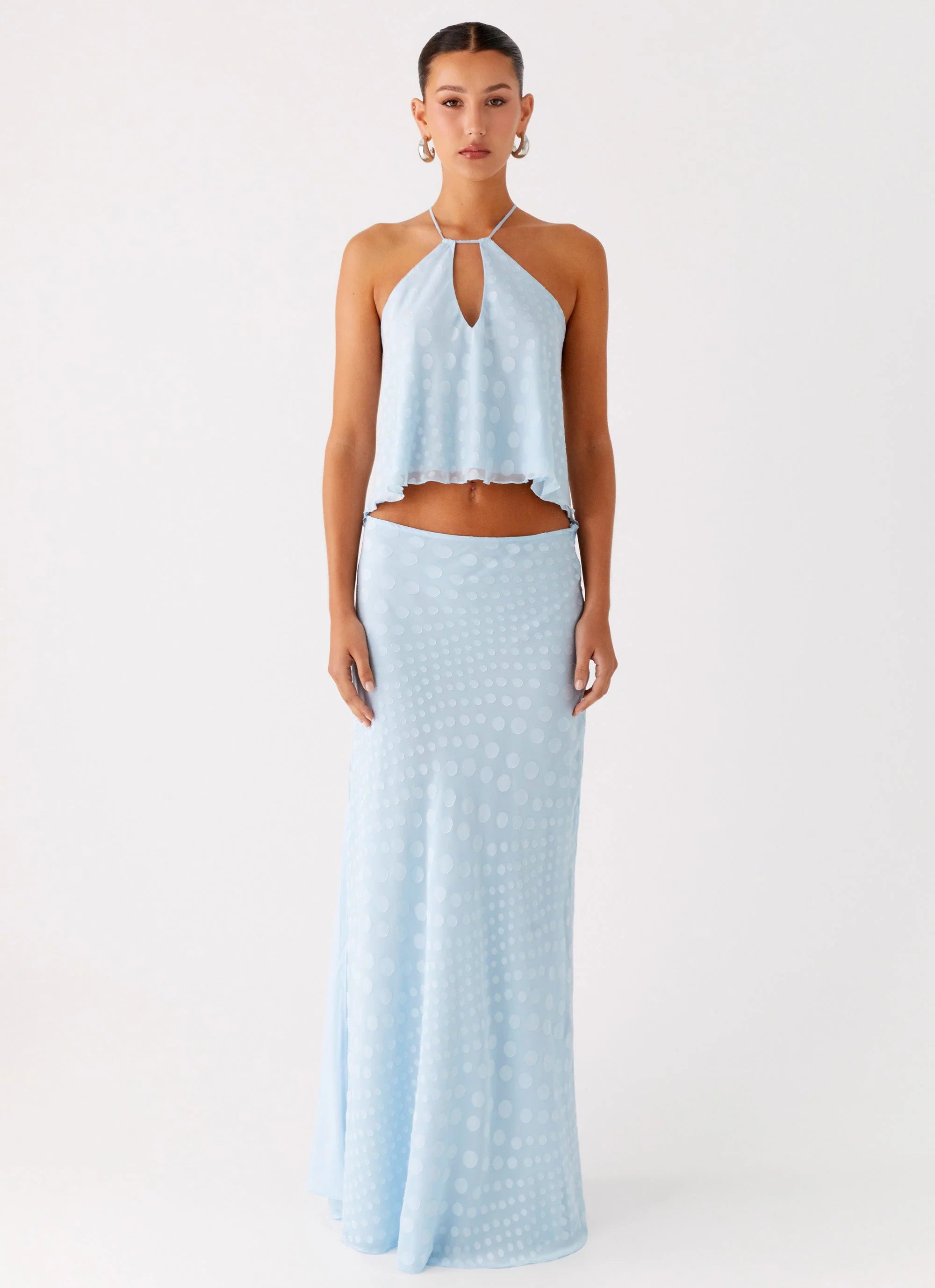 Mena Chiffon Spot Maxi Skirt Blue