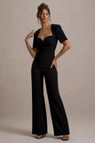 Simone Black Sweetheart Short Sleeve Wide Leg Jumpsuit