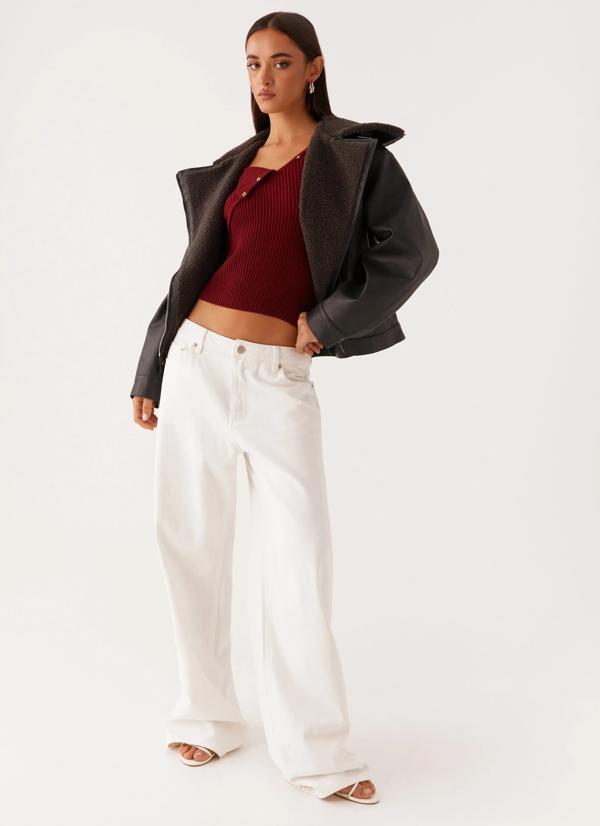 Inka PU Leather Shearling Jacket Charcoal