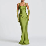 Women Wedding Guest Dress Satin Corset Top Elegant Maxi Dresses with Sheer Scarf Evening Gown