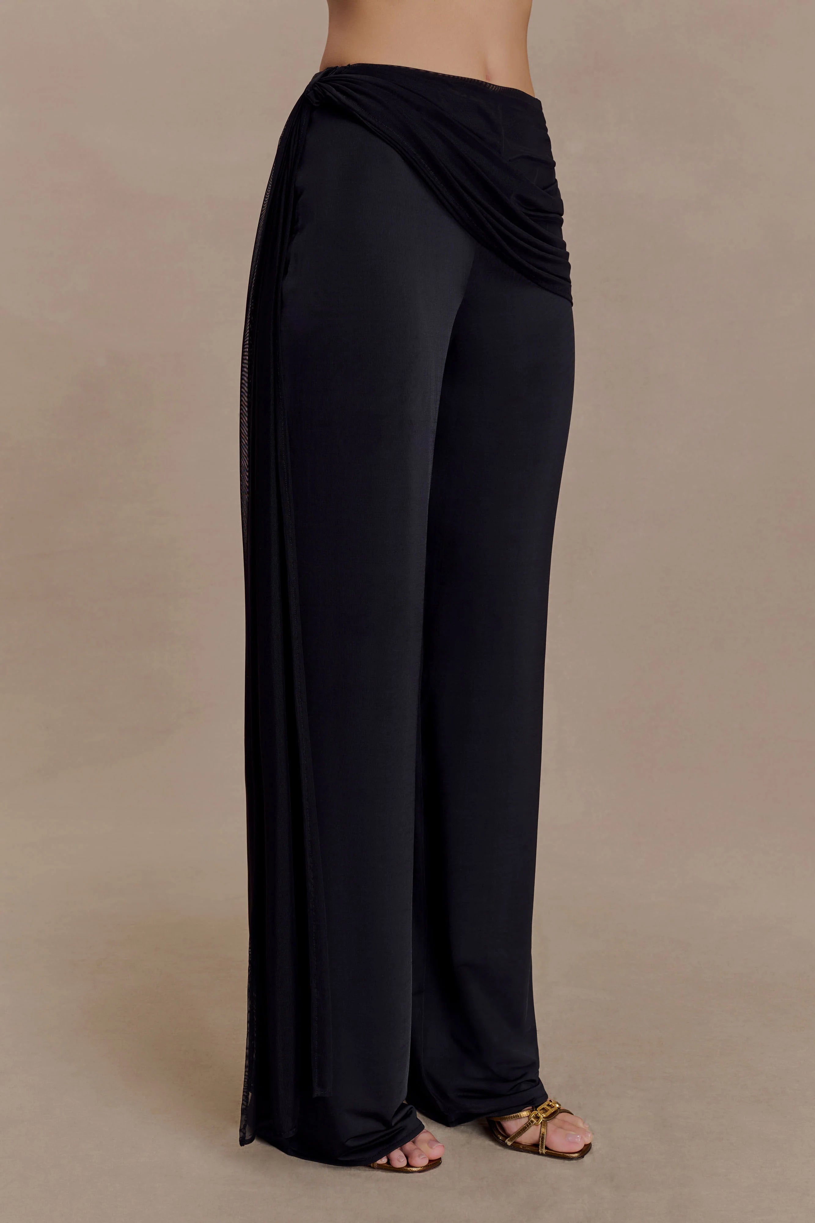 Aspyn Slinky Gathered Wide Leg Pants Black