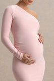 Heloise Pink Asymmetric One Sleeve Maternity Maxi Dress