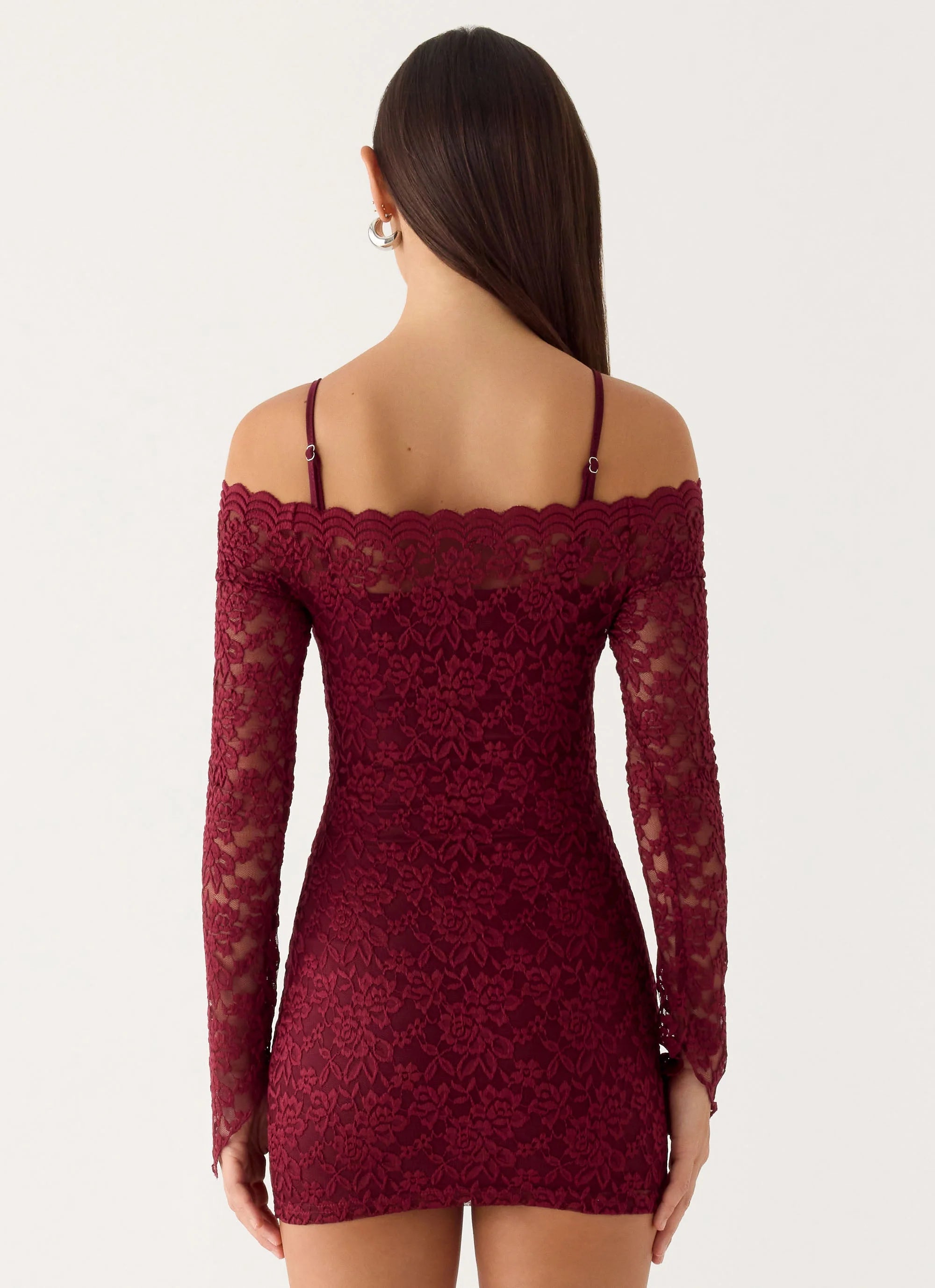 Just This Once Lace Mini Dress Merlot