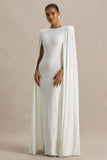 Mimi White Slashed Neck Maxi Dress With Cape Sleeve Detail